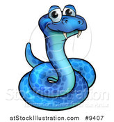 Vector Illustration of a Cartoon Happy Blue Coiled Snake by AtStockIllustration