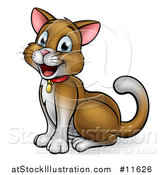 Vector Illustration of a Cartoon Happy Brown Cat Sitting and Facing Left by AtStockIllustration