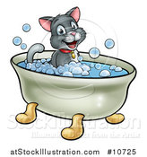 Vector Illustration of a Cartoon Happy Cat Sitting in a Bath Tub by AtStockIllustration