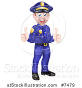 Vector Illustration of a Cartoon Happy Caucasian Male Police Officer Giving Two Thumbs up by AtStockIllustration