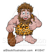 Vector Illustration of a Cartoon Happy Caveman Holding a Club and Giving a Thumb up by AtStockIllustration