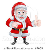 Vector Illustration of a Cartoon Happy Christmas Santa Claus Giving a Thumb up and Pointing to the Right by AtStockIllustration