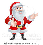 Vector Illustration of a Cartoon Happy Christmas Santa Claus Giving a Thumb up and Presenting by AtStockIllustration