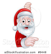 Vector Illustration of a Cartoon Happy Christmas Santa Claus Pointing Around a Sign by AtStockIllustration