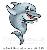 Vector Illustration of a Cartoon Happy Cute Dolphin by AtStockIllustration