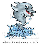 Vector Illustration of a Cartoon Happy Cute Dolphin Jumping by AtStockIllustration