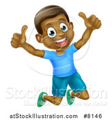 Vector Illustration of a Cartoon Happy Excited Black Boy Jumping and Giving Two Thumbs up by AtStockIllustration