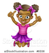Vector Illustration of a Cartoon Happy Excited Black Girl Jumping and Giving Two Thumbs up by AtStockIllustration
