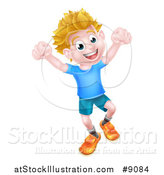 Vector Illustration of a Cartoon Happy Excited Blond Caucasian Boy Jumping by AtStockIllustration