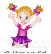 Vector Illustration of a Cartoon Happy Excited White Girl Jumping by AtStockIllustration