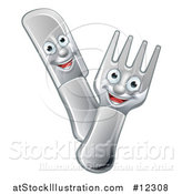 Vector Illustration of a Cartoon Happy Fork and Knife by AtStockIllustration