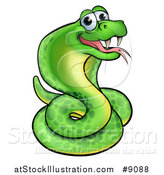 Vector Illustration of a Cartoon Happy Green Cobra Snake by AtStockIllustration