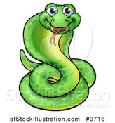 Vector Illustration of a Cartoon Happy Green Cobra Snake by AtStockIllustration