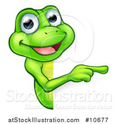 Vector Illustration of a Cartoon Happy Green Frog Mascot Pointing Around a Sign by AtStockIllustration