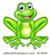 Vector Illustration of a Cartoon Happy Green Frog Mascot Sitting by AtStockIllustration