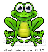 Vector Illustration of a Cartoon Happy Green Frog Sitting by AtStockIllustration