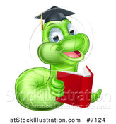 Vector Illustration of a Cartoon Happy Green Graduate Book Worm Reading by AtStockIllustration