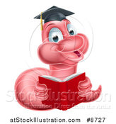 Vector Illustration of a Cartoon Happy Pink Graduate Book Worm Reading by AtStockIllustration