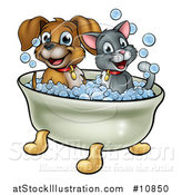 Vector Illustration of a Cartoon Happy Puppy Dog and Cat Soaking in a Bubble Bath by AtStockIllustration