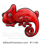 Vector Illustration of a Cartoon Happy Red Chameleon by AtStockIllustration