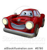 Vector Illustration of a Cartoon Happy Red Vintage Convertible Car by AtStockIllustration