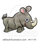 Vector Illustration of a Cartoon Happy Rhinoceros by AtStockIllustration