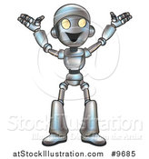 Vector Illustration of a Cartoon Happy Robot Cheering by AtStockIllustration