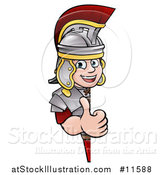 Vector Illustration of a Cartoon Happy Roman Soldier Giving a Thumb up Around a Sign by AtStockIllustration