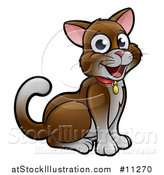 Vector Illustration of a Cartoon Happy Sitting Brown and White Cat by AtStockIllustration