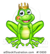 Vector Illustration of a Cartoon Happy Smiling Green Frog Prince with a Liptstick Kiss on His Cheek by AtStockIllustration