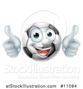 Vector Illustration of a Cartoon Happy Soccer Ball Mascot Character Giving Two Thumbs up by AtStockIllustration