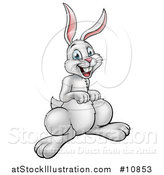Vector Illustration of a Cartoon Happy White Easter Rabbit by AtStockIllustration