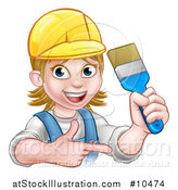 Vector Illustration of a Cartoon Happy White Female Painter Holding up a Brush and Pointing by AtStockIllustration