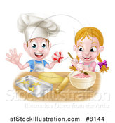 Vector Illustration of a Cartoon Happy White Girl and Boy Making Frosting and Star Cookies by AtStockIllustration