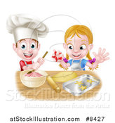 Vector Illustration of a Cartoon Happy White Girl and Boy Making Frosting and Star Shaped Cookies by AtStockIllustration