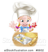 Vector Illustration of a Cartoon Happy White Girl Wearing a Chef Toque Hat and Making Star Cookies by AtStockIllustration