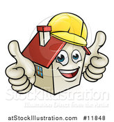 Vector Illustration of a Cartoon Happy White Home Mascot Character Wearing a Hardhat and Giving Two Thumbs up by AtStockIllustration