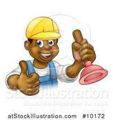 Vector Illustration of a Cartoon Happy White Male Plumber Holding a Plunger and Giving a Thumb up by AtStockIllustration