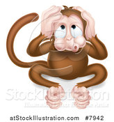 Vector Illustration of a Cartoon Hear No Evil Wise Monkey Covering His Ears by AtStockIllustration