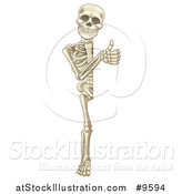 Vector Illustration of a Cartoon Human Skeleton Giving a Thumb up Around a Sign by AtStockIllustration