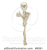 Vector Illustration of a Cartoon Human Skeleton Giving a Thumb up Around Sign by AtStockIllustration