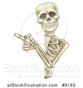Vector Illustration of a Cartoon Human Skeleton Pointing Around a Sign by AtStockIllustration