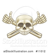 Vector Illustration of a Cartoon Human Skull and Crossbone Arms with Thumbs up by AtStockIllustration