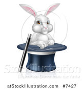 Vector Illustration of a Cartoon Magic Trick Bunny Rabbit in a Hat with a Wand by AtStockIllustration