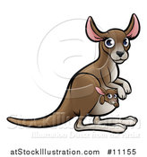 Vector Illustration of a Cartoon Mother and Baby Kangaroo by AtStockIllustration