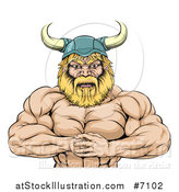 Vector Illustration of a Cartoon Muscular Blond Male Viking Warrior Punching One Fist into a Palm by AtStockIllustration