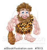 Vector Illustration of a Cartoon Muscular Happy Caveman Standing with a Club by AtStockIllustration