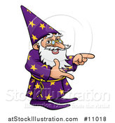 Vector Illustration of a Cartoon Old Wizard Pointing by AtStockIllustration