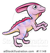 Vector Illustration of a Cartoon Pink Parasaurolophus Dino by AtStockIllustration