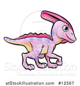 Vector Illustration of a Cartoon Pink Parasaurolophus Dinosaur by AtStockIllustration